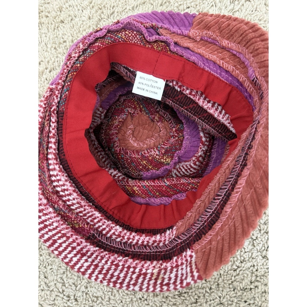 Colorful Women's Bucket Hat Tweed Corduroy Boho Artsy Funky Patchwork Striped - Picture 8 of 12